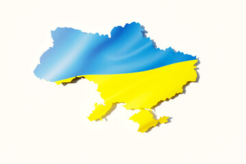 Obraz premium Ukraine map colored with Ukrainian flag isolated on white background. 3D render illustration.