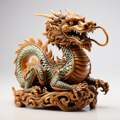 The golden sculpture of a Chinese dragon is in a state of being ready to attack. The character of this statue is built according to the myths of ancient Chinese society.