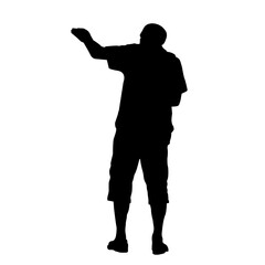 Silhouette of a standing man. The man points his hand to the side. Vector illustration