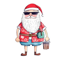 Tropical Santa, Summer Vibes with a Hawaiian Shirt Made with Generative Ai.
