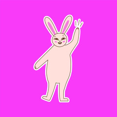 Cute rabbit waving, hello sticker