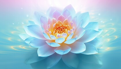Generative AI illustration of lotus flower in pond, clean background color, misty, illusory