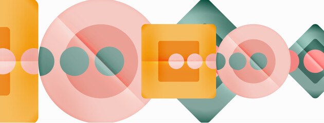 Trendy minimal geometric abstract background. Triangles, squares and circles bright colors backdrop. Vector Illustration For Wallpaper, Banner, Background, Card, Book Illustration, landing page