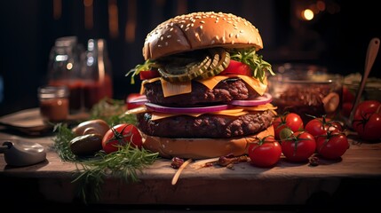 Delicious Gourmet Hamburger - AI generated image