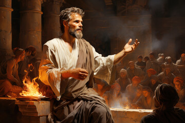Apostle Paul preaching in the synagogue to the Ephesians Generative AI Illustration