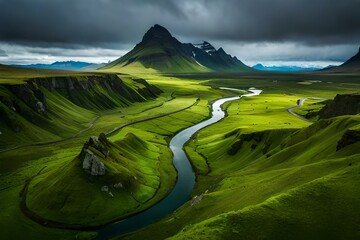 landscape with mountains and clouds by AI generating
