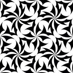 Black and white seamless floral pattern with flowers and leaves made of geometric wavy elements. Abstract background. Textile graphic texture. Modern design. Vector illustration.