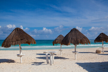 On the empty beach in Playa del Carmen, Mexico