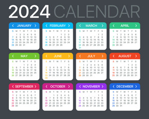 2024 Calendar - vector template graphic illustration - Sunday to Monday
