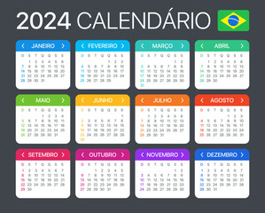 2024 Calendar - vector template graphic illustration - Brazilian version - obrazy, fototapety, plakaty
