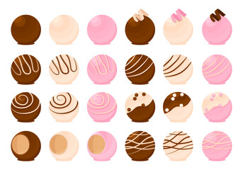Set of chocolate candies.  Isolated on a white background. Vector illustration in a flat style.