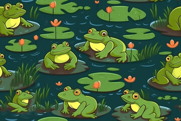frogs in the pond seamless pattern