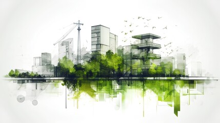 Fototapeta na wymiar Green urban project planning. Urban development that prioritizes sustainability and environmental consciousness. Green spaces and healthier, more eco friendly urban environment. Generative AI