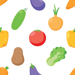Vibrant And Delightful Seamless Pattern Featuring A Variety Of Fresh And Colorful Vegetables. Cucumber, Eggplant