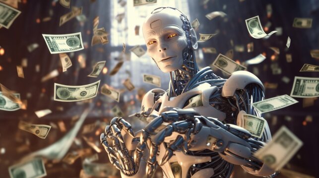 Artificial Intelligence Robot Making Money - Futuristic Concept