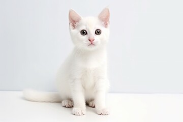cute fluffy white kitten on white background