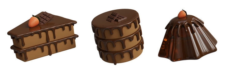 3d icon chocolate cake on transparent background