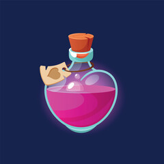 Love Magic Potion Bottle With Heart Label, Radiating Mystical Allure. Crafted With Intricate Details Vector Illustration
