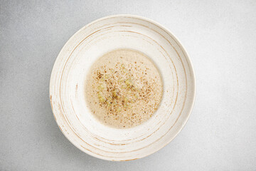 Delicious soup from the restaurant. Close up