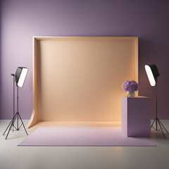 Modern Light Lilac Backdrop for Product Presentation with a Subtle Smoke Effect and Smooth Floor