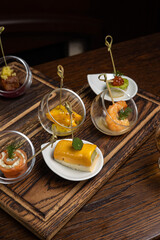 A delicious appetizer from the restaurant. Close up