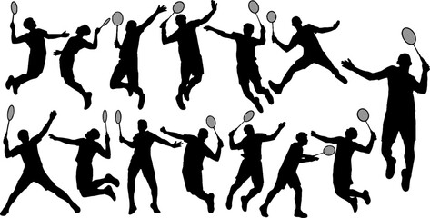 silhouettes of people playing badminton