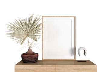 Frame mockup with dried flower on white background