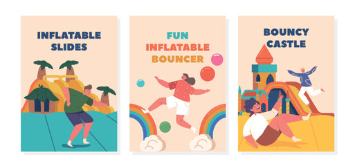 Vibrant Banners Showcasing Children Joyfully Enjoying Inflatable Rides, Creating An Atmosphere Of Excitement And Fun