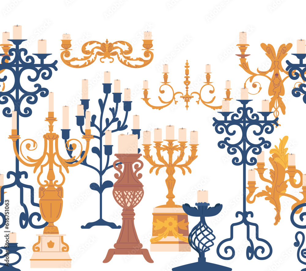 Aufkleber seamless pattern featuring intricately designed candleholders, creating an elegant and enchanting re