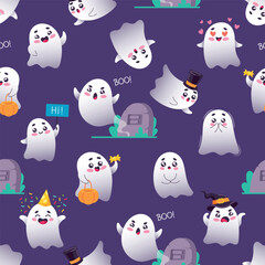 Seamless Pattern Featuring Adorable Ghosts, Perfect For Halloween-themed Designs And Adding A Playful Touch
