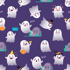 Fototapeta premium Seamless Pattern Featuring Adorable Ghosts, Perfect For Halloween-themed Designs And Adding A Playful Touch