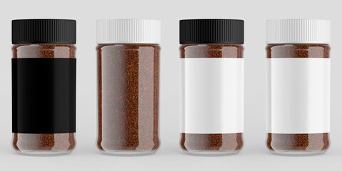 3D illustration. Instant coffee glass mockup isolated on white background