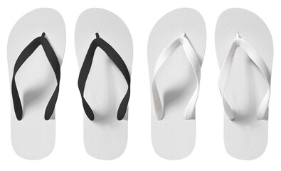 3D illustration. Black and white flipflop mockup isolated on white background. Top view