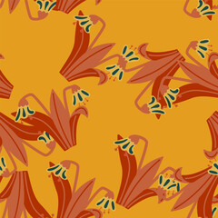 Naklejka premium Bluebells and leaves seamless pattern. Lily botanical wallpaper.