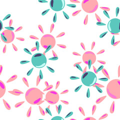 Sun seamless hand drawn pattern in doodle style.