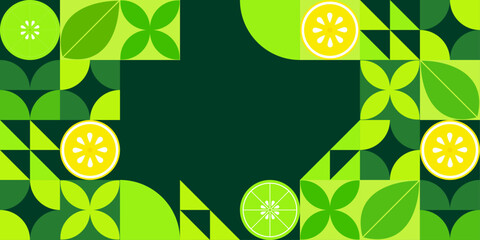 Geometric background pattern of fresh green natural leaf and citrus fresh
