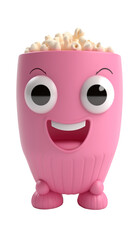 popcorn monster, pink cup with popcorn isolated on white, AI generated