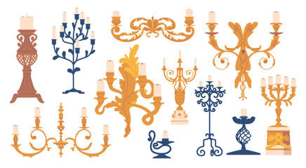 Fototapeta premium Vintage Candleholders With Intricate Designs, Crafted From Forged Metal. Perfect For Adding A Touch Of Old-world Charm