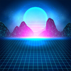Retro abstract background. Futuristic landscape. Vector illustration.