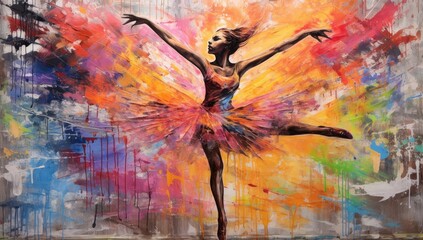 Woman dancing abstract painting - obrazy, fototapety, plakaty