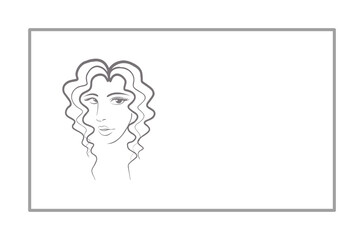 A flat graphic of a front view of a Female Head with long wavy hair in a frame with copy space, isolated on a white background 