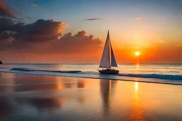 Obraz na płótnie Canvas sailing boat at sunset AI Generated 