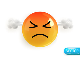 Realistic 3d Icon. Emoji face. Render of yellow glossy color emoji in plastic cartoon style