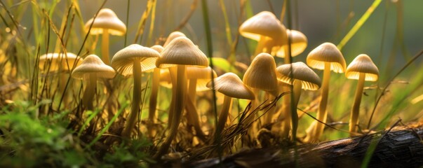 Golden Psilocybe Cubensis Mushrooms in a Field