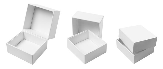 Collection of white empty carton boxes, cut out