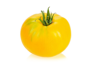 One fresh yellow tomato. Isolated on white background.