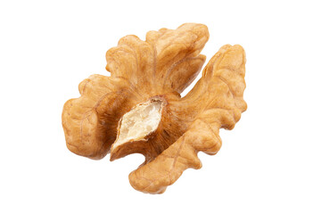 Half a walnut kernel. Isolated on white background.