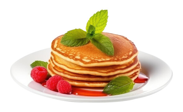 recommend clip art: Pancake With Raspberry and Mint Isolated on Transparent Background - Generative AI
