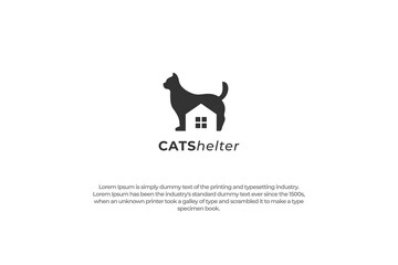 logo cat silhouette and house on negative space shelter rescue sanctuary