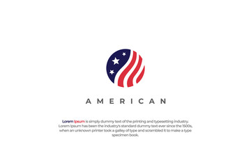 logo circle usa american flag red and blue - obrazy, fototapety, plakaty
